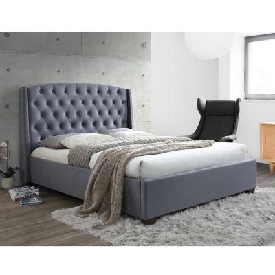 Modern Bedroom Furniture Velvet Timber King Size White Upholstered Bed Frame