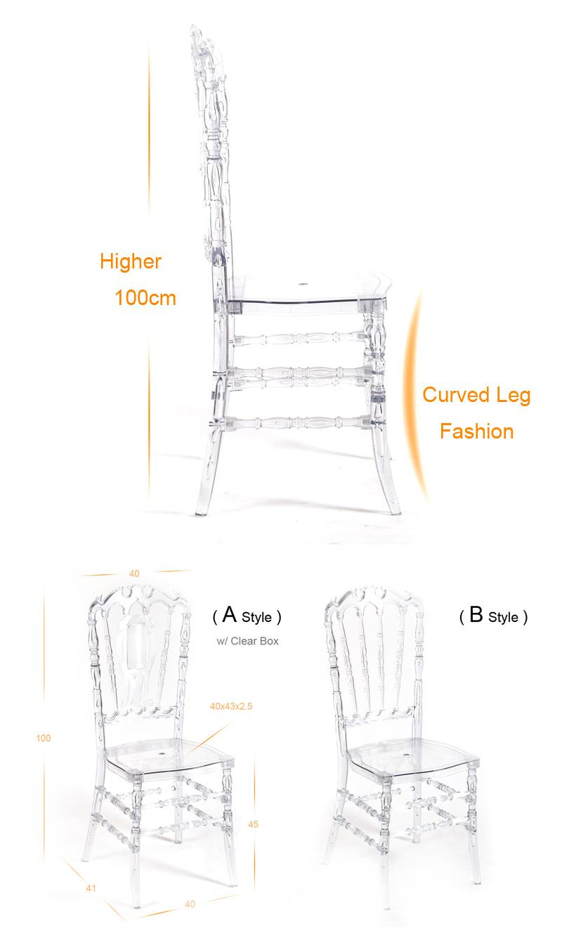 Modern Elegant Wedding Decoration Clear Acrylic Resin Royal Chiavari Chair