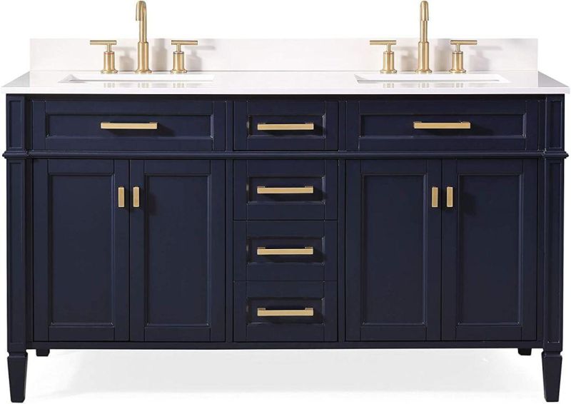 60" Durand Contemporary Modern Navy Blue Double Sink Bathroom Vanity