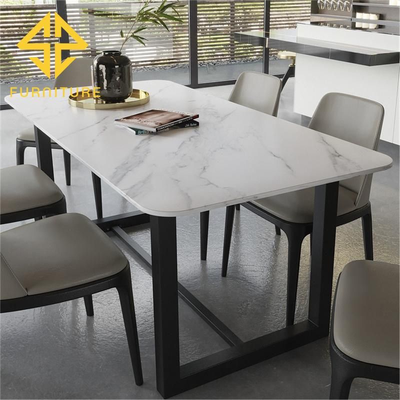 Commercial Grade Apartment Rock Stone Plate Dining Table with Stainless Steel Legs