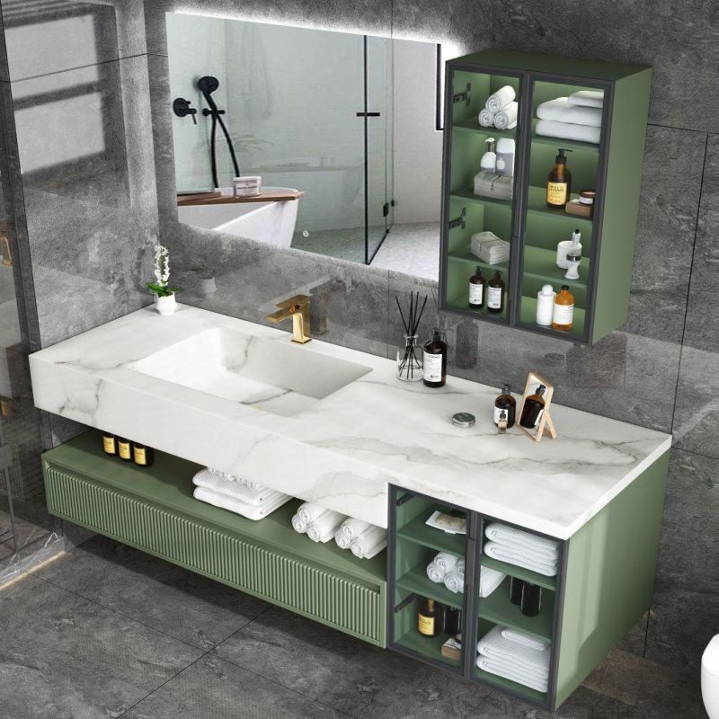 Modern Design of Plywood Floor Mounted Bathroom Cabinet with Rock Platecountertop