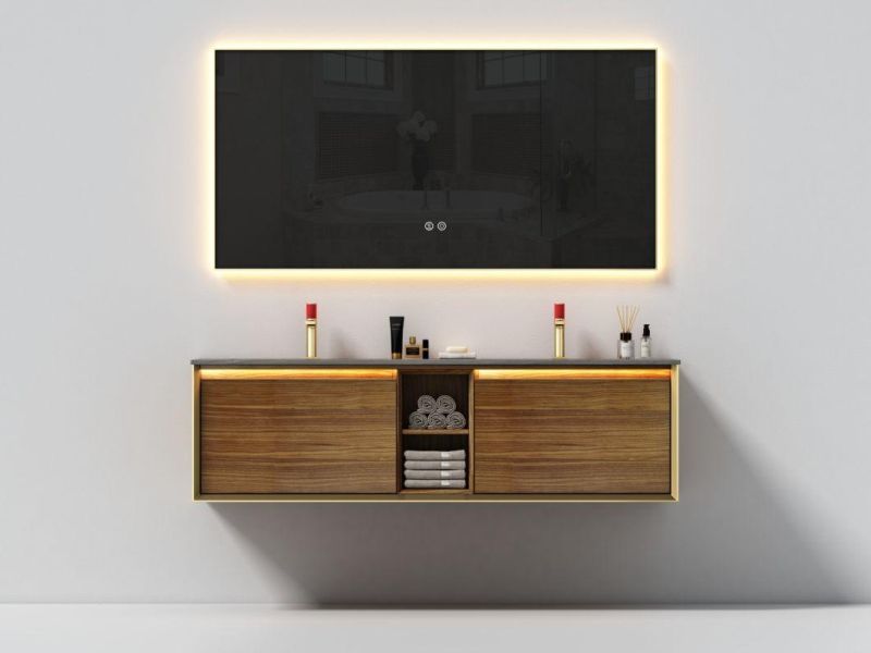 Modern and New Design Melamine Bathroom Cabinet with Irregular LED Mirror