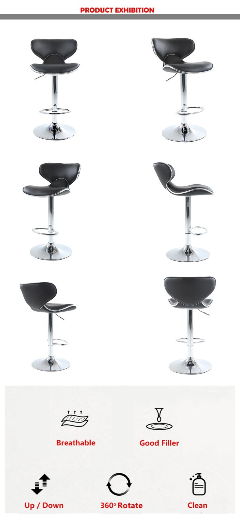 Manufacturer Factory Price Adjustable High Bar Stools Bar Chairs Modern Leisure PU Bar Stool with Beautiful Design