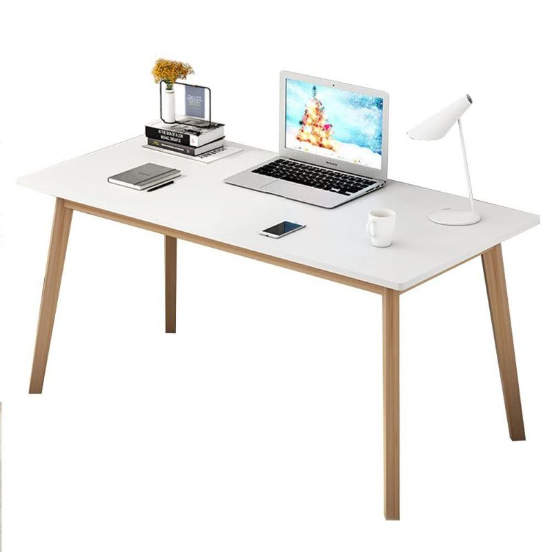 Simple Wooden Writing Desk - Freestanding Modern PC Laptop Computer Workbench with Solid Wood Legs for Home Office