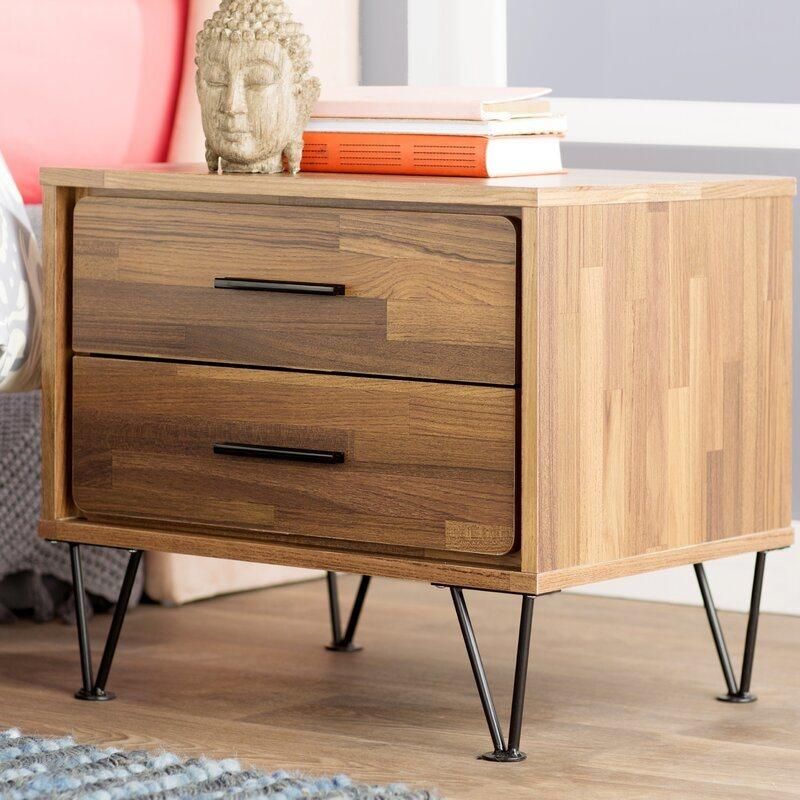 Living Room Furniture Walnut Finish 2 Drawer Bedside Table Nightstand End Table Bedroom Furniture