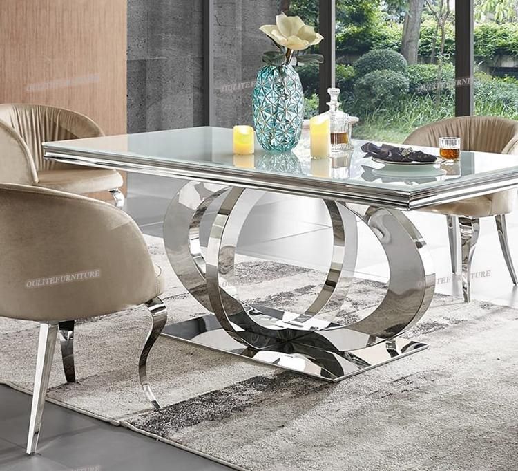 White Painted Tempered Glass Top Round Dining Table