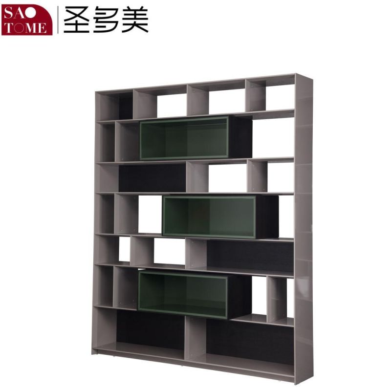 Stainless Steel Black Glass Bookshelf in Living Room and Study