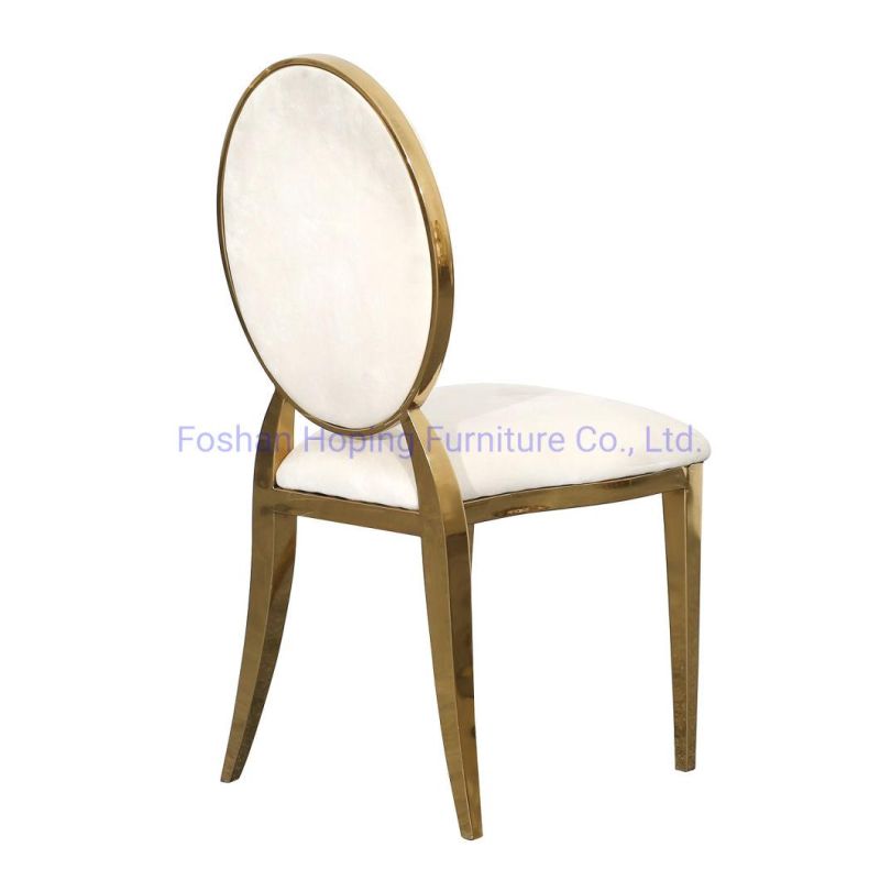 Wholesales Factory Furniture Chair Silla De Boda Banquet Circle Back Seat White Dining Chair Gold Metal Legs Colorful PU Cafe Wedding Chair