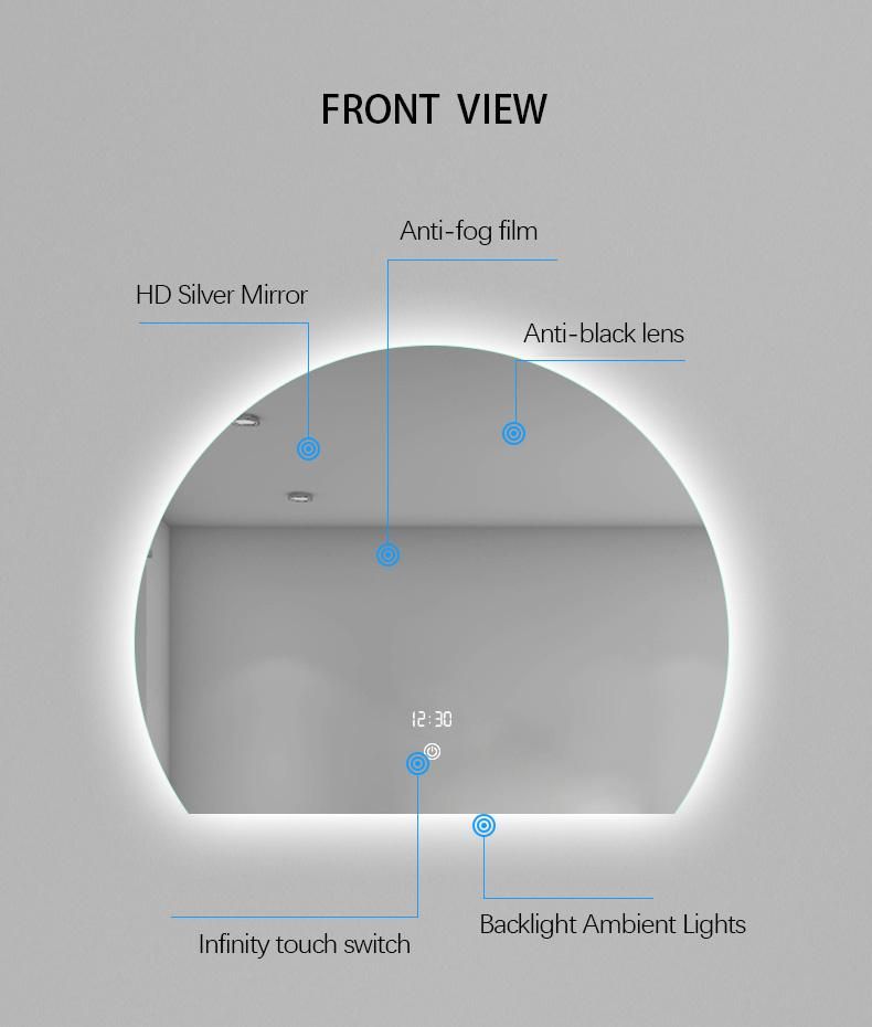 LED Bathroom Smart Mirror Large Semicircular Designer Luminous Demisting Bathroom Mirror Wall Mounted Bathroom Mirror Rectangle