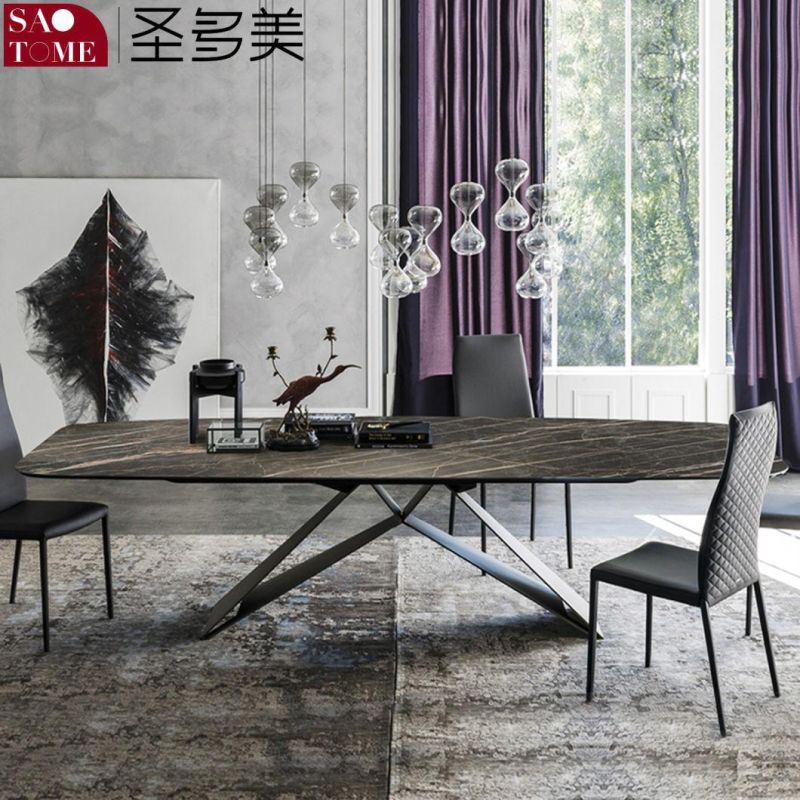 Modern Rock Board Furniture M-Shaped Steel Foot Dining Table