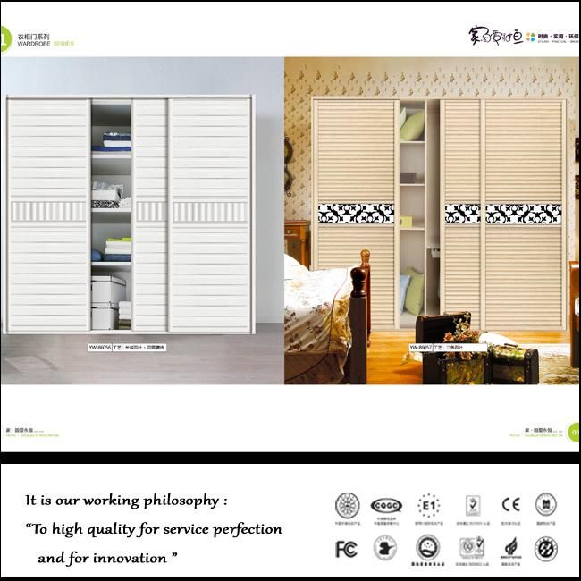 Modern PVC Sliding Door Bedroom Wardrobe with Carving