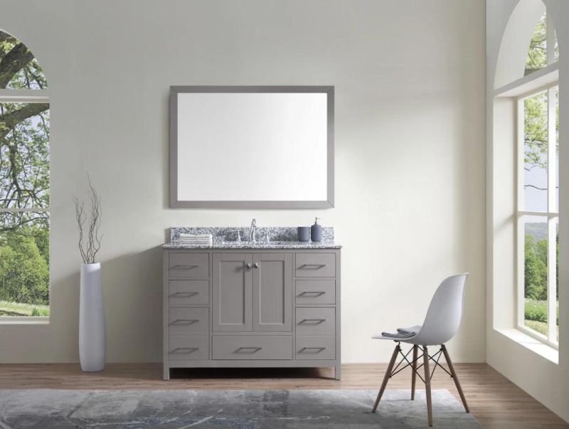 High Grade Grey Single Sink Solid Wood Bathroom Cabinet