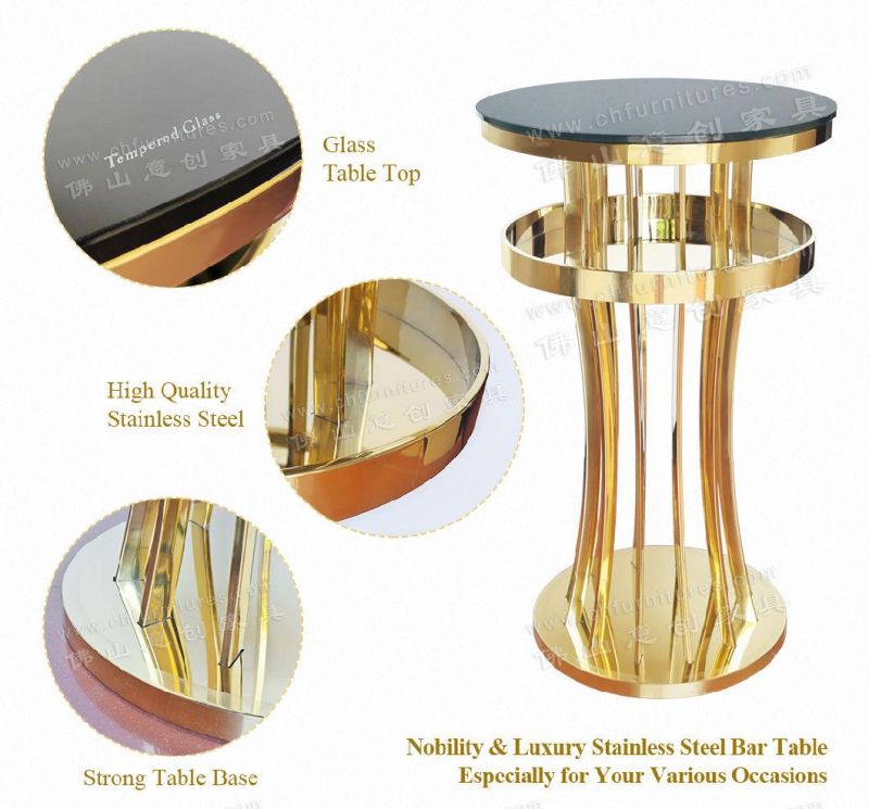 Fashion Light Luxury Bar Cafe Glass Table Stainless Steel High Bar Table