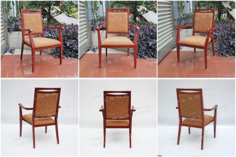 Modern Red Wood Grain Frame Pattern Backrest Home Outdoor Hotel Armrest Dining Chair