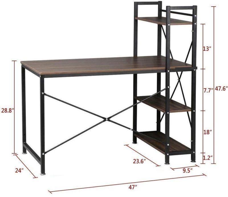 Home Office Corner Foldable Wooden Computer Table with Bookshelf