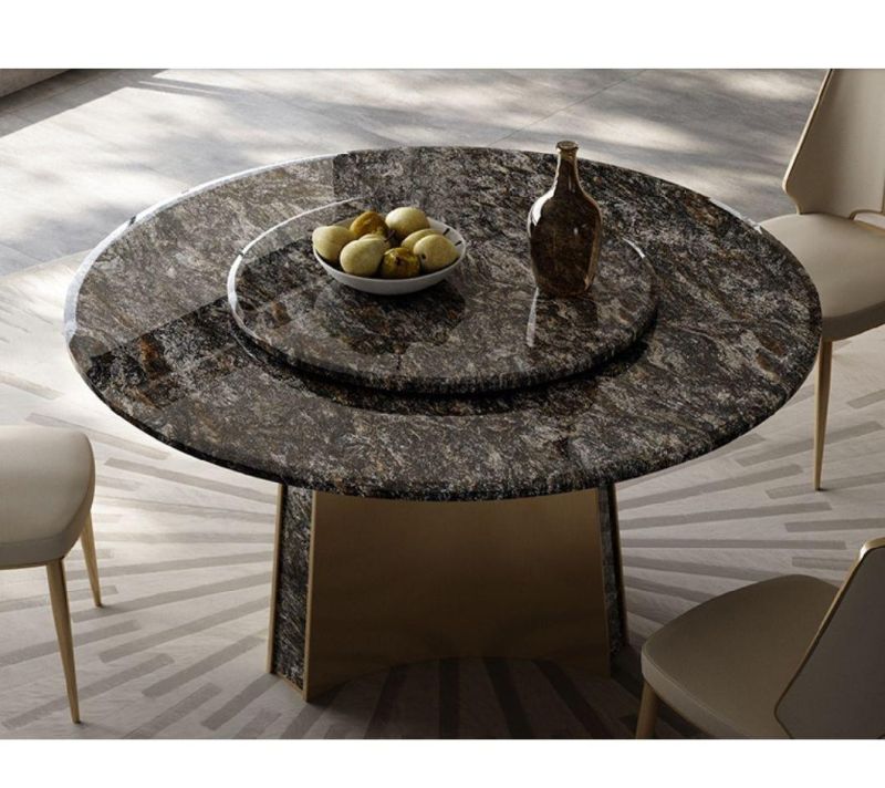 Modern New Design Hot Sale Luxury Dining Room Furniture Natural Marble Top Stainless Steel Frame Golden Round Dining Tables and Chairs