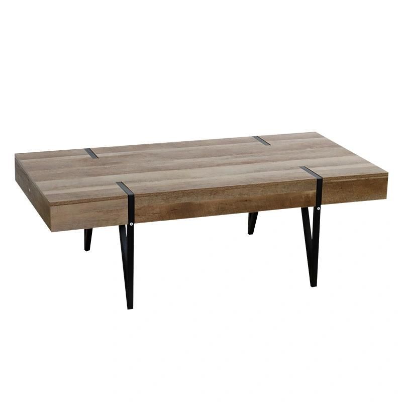 New Modern Metal Leg Antique Solid Thick Wooden Top Dining Table for Dining Room