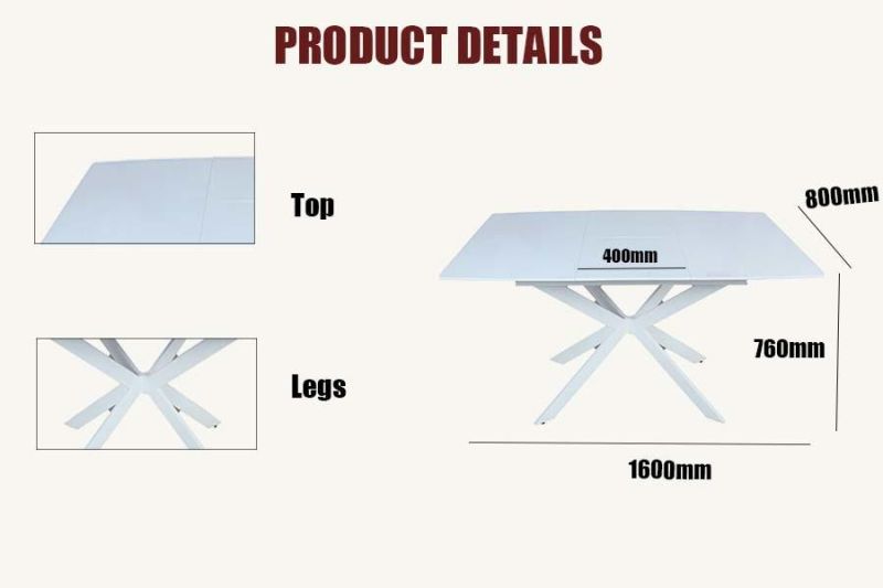 Home Kitchen Dining Restaurant Hotel Furniture Extendable MDF Gloss Top Steel Dining Table