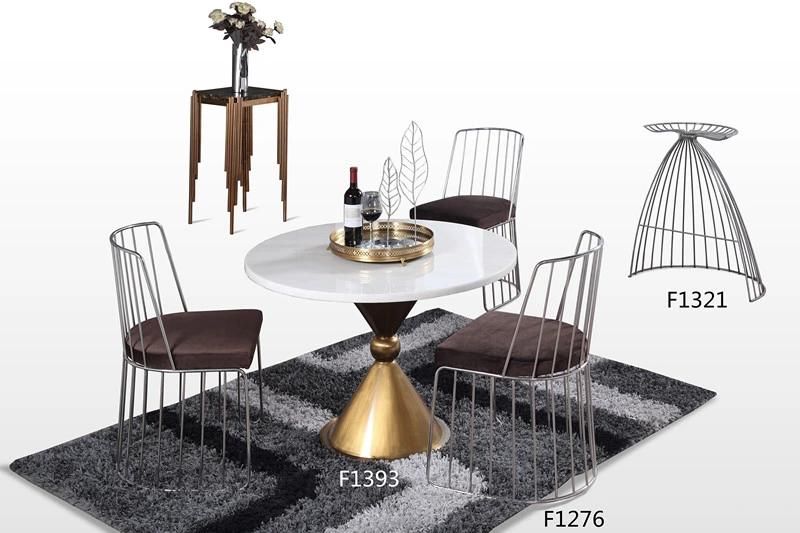 Simple Modern 4 Chairs Meta Frame Dining Table Set with Glass Top Round