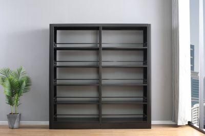 Black Metal Bookcase School Library Double Side Bookshelf Furniture