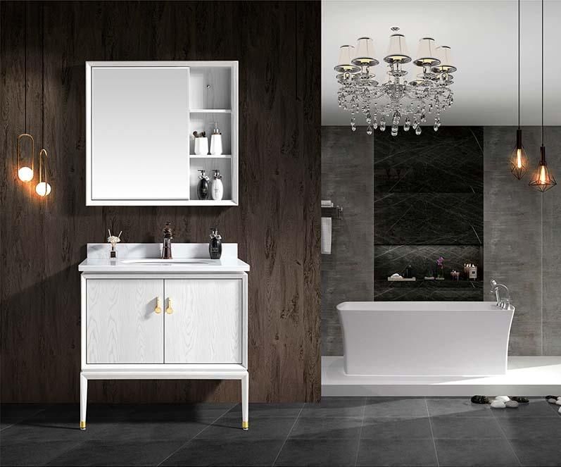 80cm White Marble Countertop Bathroom Cabinet with Mirror Cabinet