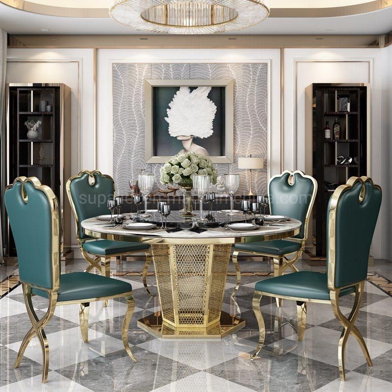 Wholesale Restaurant Round Stone Top Gold Chairs and Dinner Table