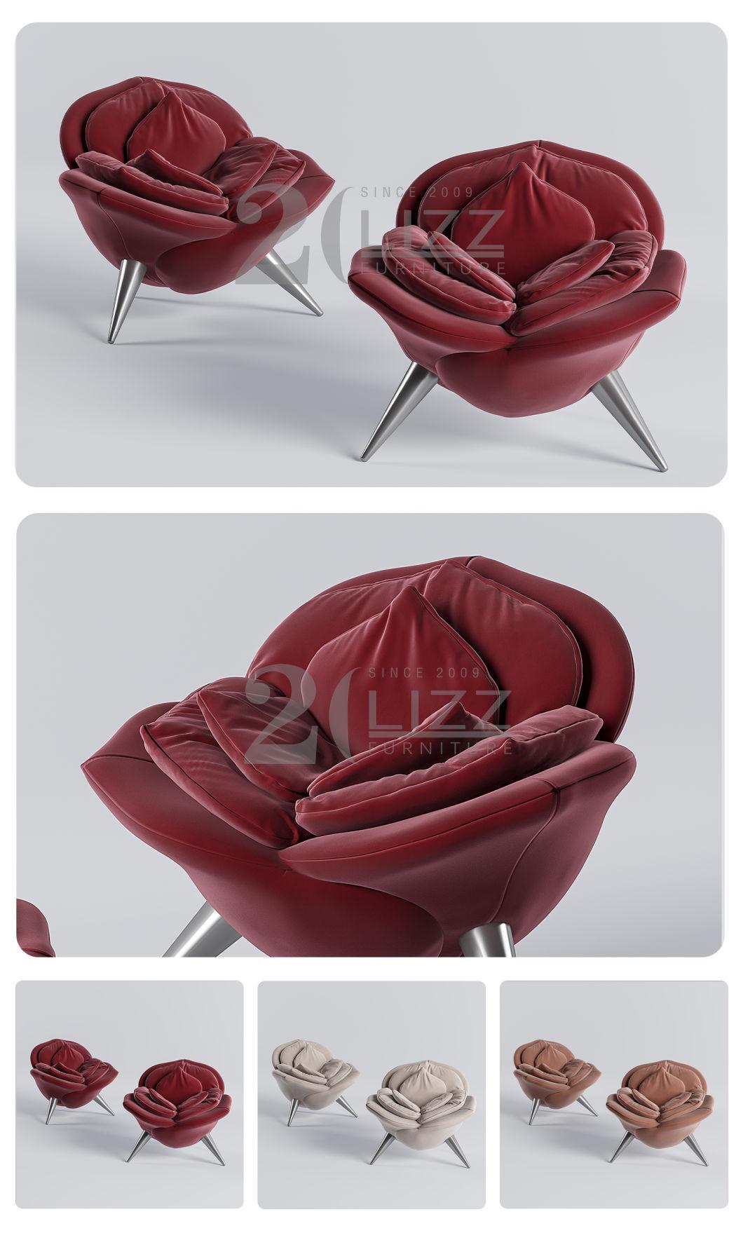 Italy Style Modern Designer Comfortable Rose Fabric Chair Unique Leisure Living Room Velvet Sofa Chair