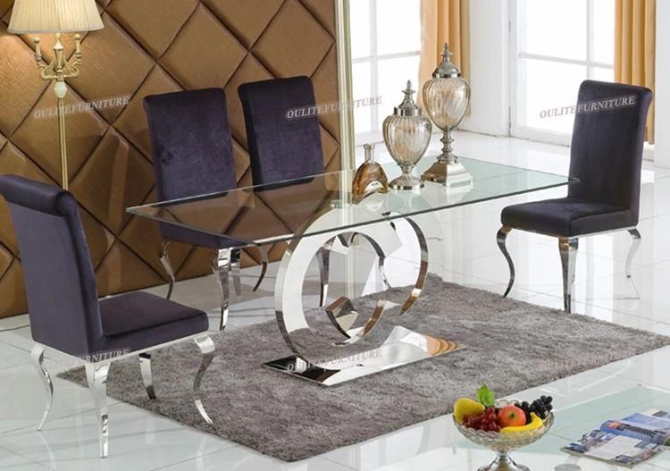 Clear Glass Top Dining Table with 4 Seater Chairs Set