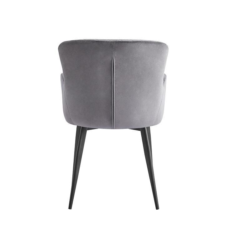 Nordic Modern Home Furniture Grey Velvet Fabric Arm Dining Chair with Metal Legs