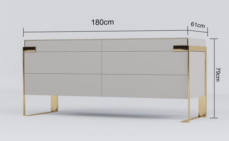 Luxury Nordic Design Home Living Room Furniture Modern Side Cabinet with Gold Stainless Steel Legs