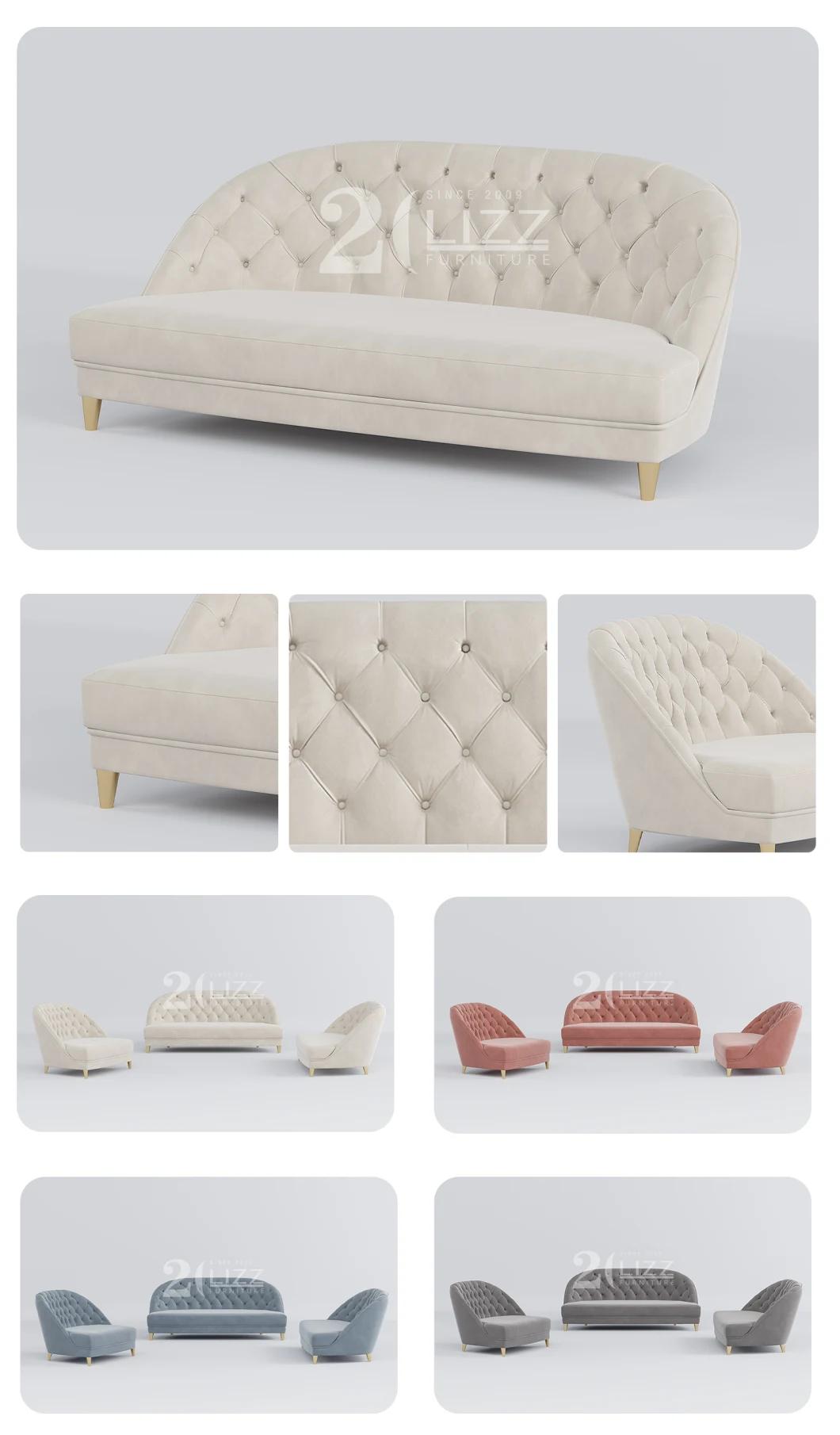 Non Inflatable European Style Chesterfield Living Room Furniture Modern Velvet Fabric Sofa Long Couch