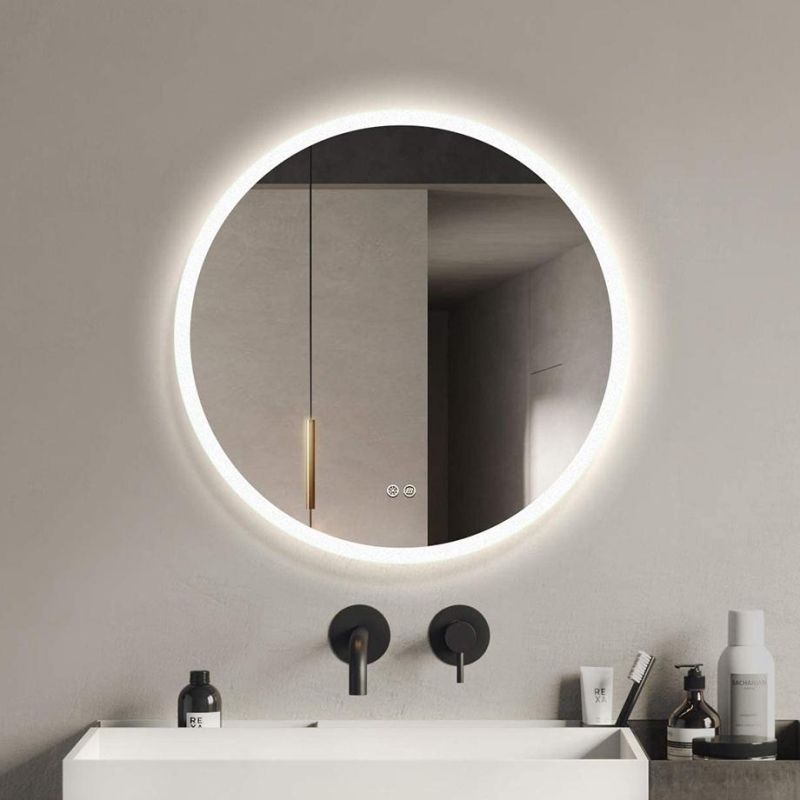 70mm Round Illuminated Lighted Bathroom Mirror LED Wall Hanging Mirror with Light OEM Factory