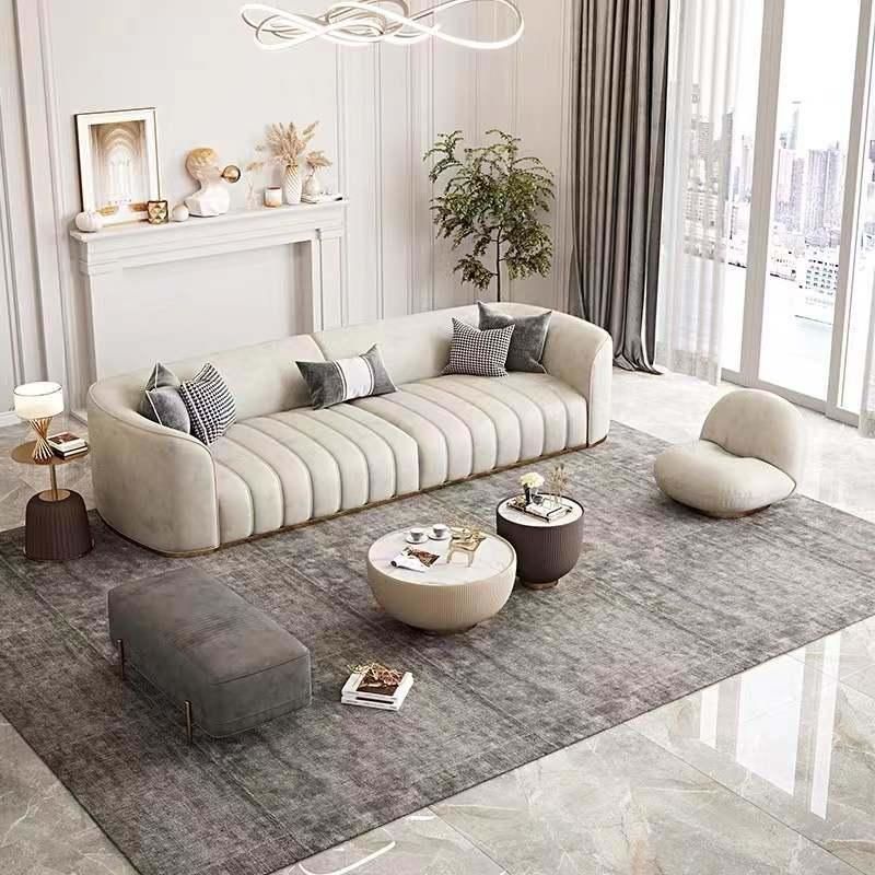 High End Italian Style Soft White Living Room Furniture Sofa Set Modern Comfortable Home Furniture Fabric L Shape Sofa