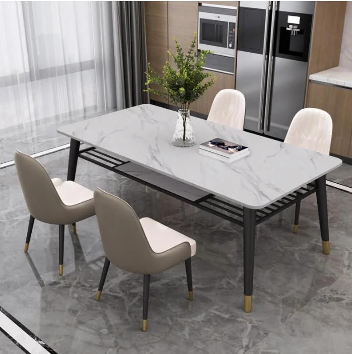 Light Luxury Rock Slab Marble Dining Table and Chair Combination Nordic Minimalist Post-Modern Home Dining Table