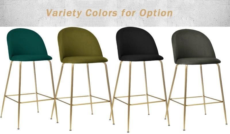 Modern Velvet Fabric Upholstered Golden Metal Powder Coated Bar Furniture Bar Chair