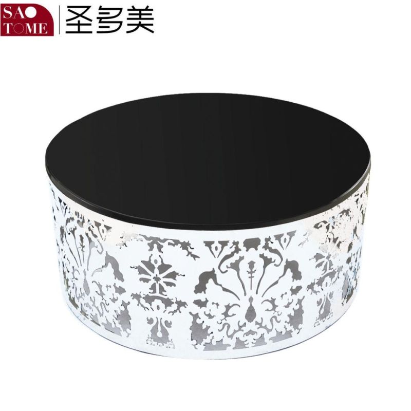 Home Furniture Stainless Steel Lace Round Glass Coffee Table