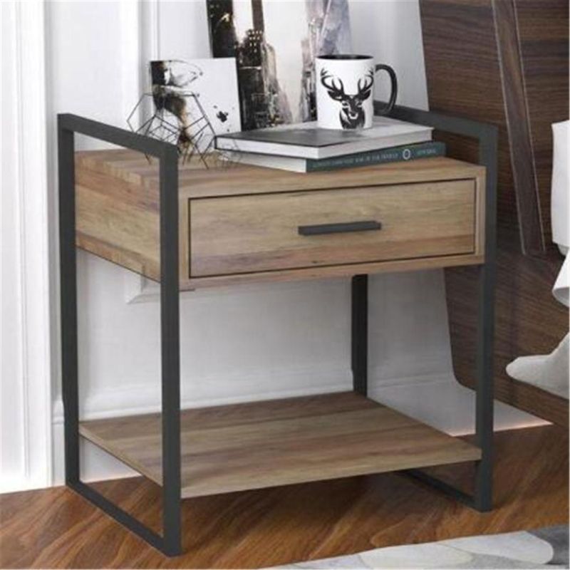 Modern Industrial Retro Style 1 Drawer Metal Nightstand Living Room Furniture