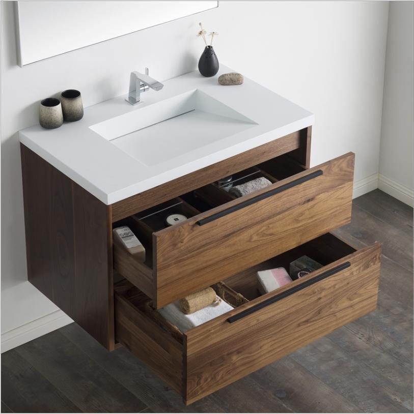 Simple Solid Wood Bathroom Vanity with Ceramics Top Modern Luxury