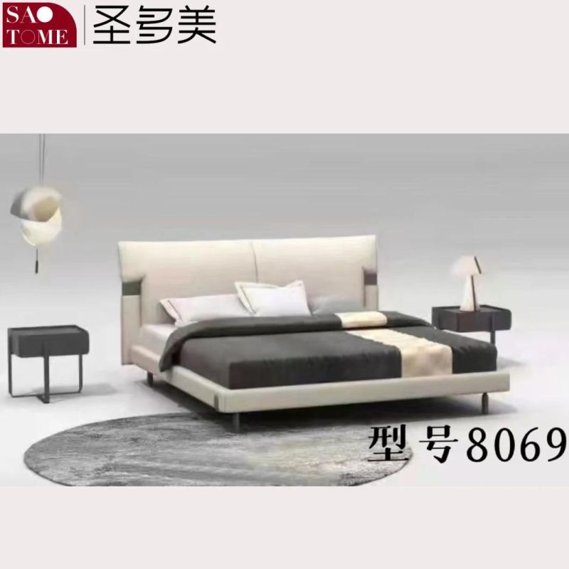 Modern Hotel Steel Wood Solid Wood Beige Leather Double King Bed