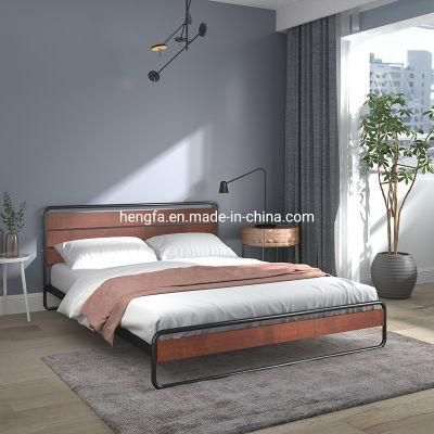 Nordic Modern Hotel Wooden Furniture Bedroom Iron King Bed