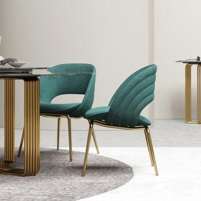 Modern Golden Stainless Steel Leg Green Velvet Leather Dining Chair