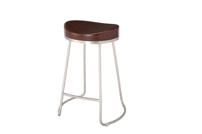 Solid Metal Stainless Steel Bar Chair High Stool with Leather Seat for Home Hotel