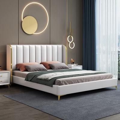 Hot Sale Latest Modern European Bedroom Furniture Set Luxury Design Leather Double King Size and Queen Size Bed