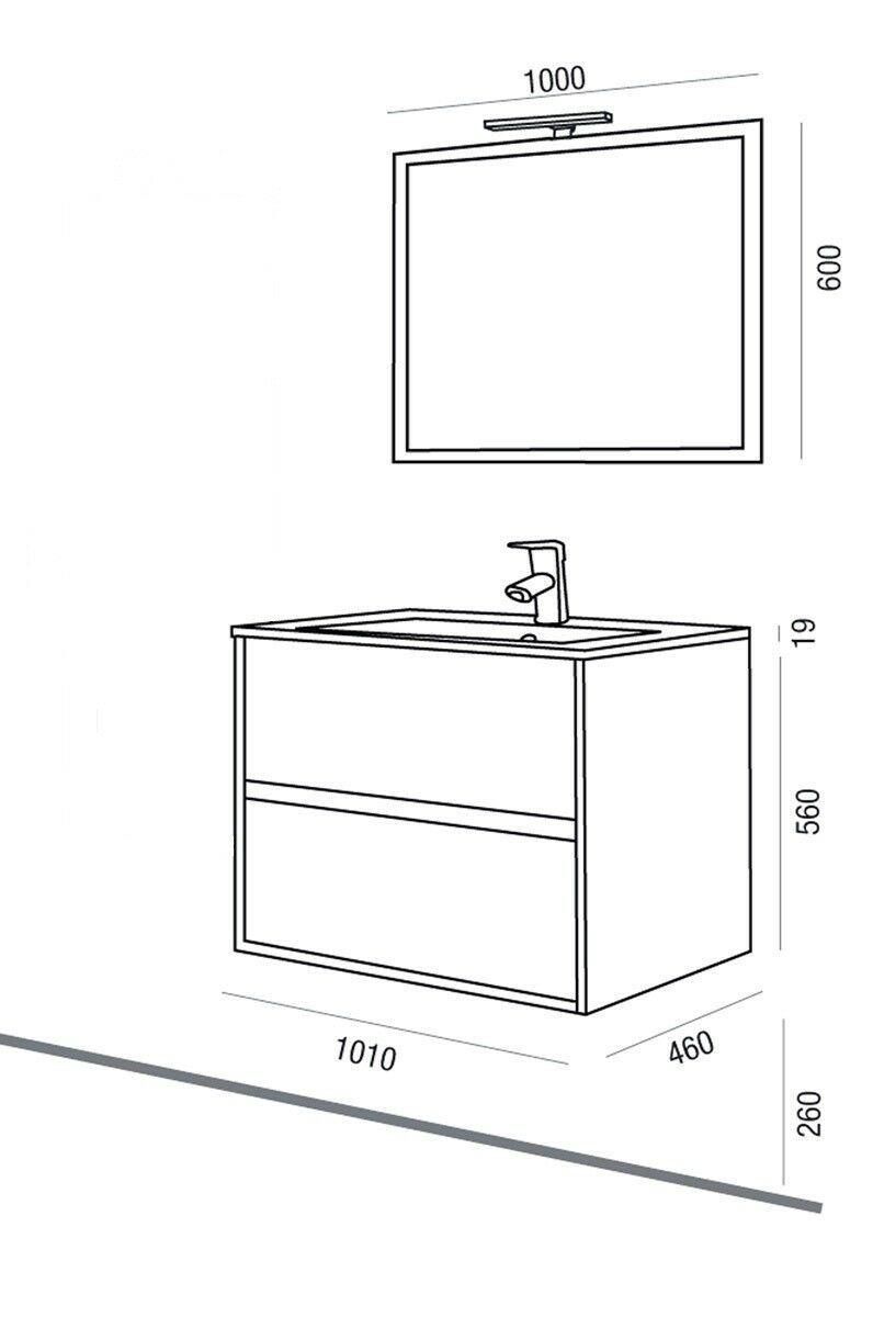 Bathroom Furniture Mobile Suspended Wood 70 Mirror Porcelain Washbasin Design Lamp