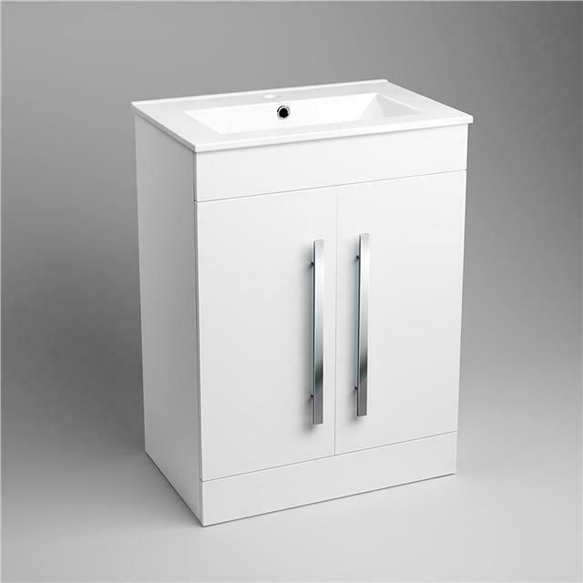 600 mm White Gloss Vanity Sink Unit Ceramic Basin Bathroom Storage Furniture