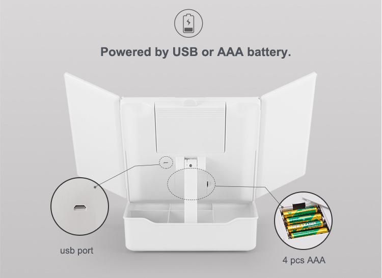 Uniq Item Trifold Magnified Make up Mirror with Lights