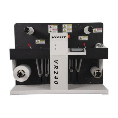 China 240mm Width Vr240 Roll to Roll Label Die Cutter Cutting Machine with Slitting and Laminating Functions Roll to Sheet Roll Label Cutter