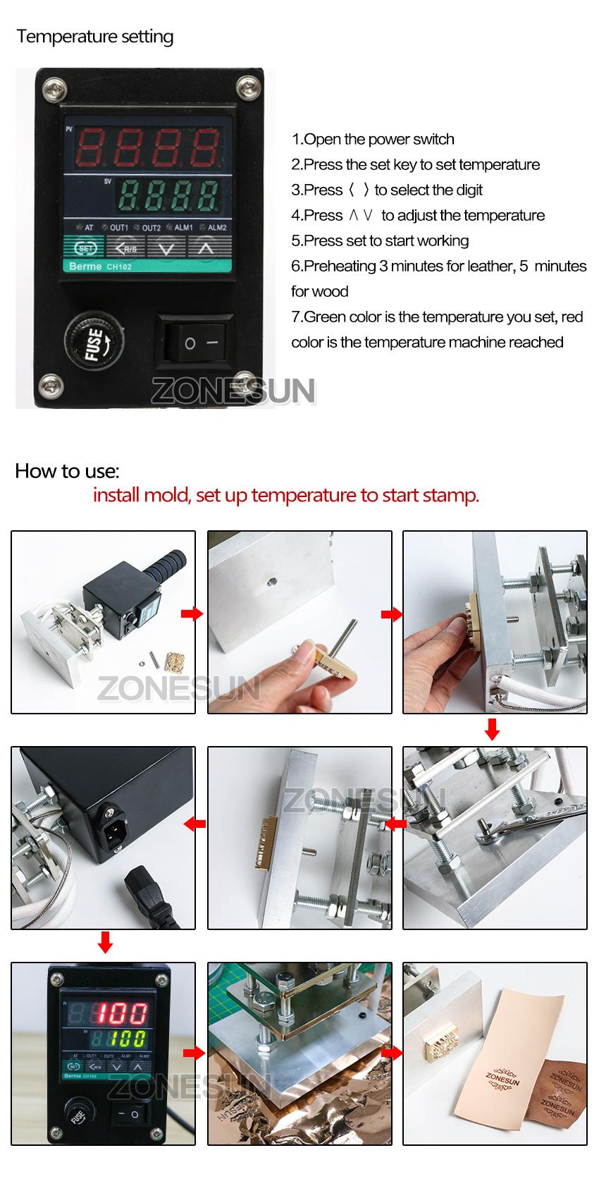 Zonesun Handheld Leather Wood PVC Hot Foil Stamping Machine Leather Embossing Tool Wood Burning Machine