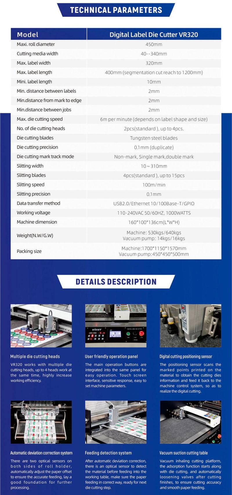 Vicut Vr320 Series High Precision and Speed Digital Rotary Slitting and Laminating Label Cutting Machine