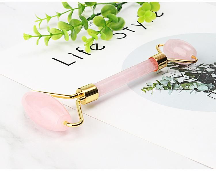 Handheld Rose Quartz Jade Roller Beauty Facial Massage Rose Jade Roller for Face with Box